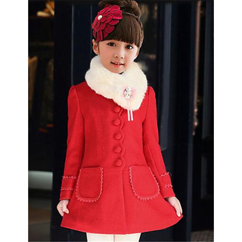 Girl's Casual/Daily Solid Trench Coat,Cotton Winter Pink / Red  