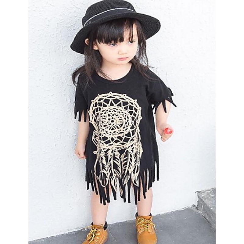 Girl Casual/Daily Print Tee,Cotton Summer Short Sl...