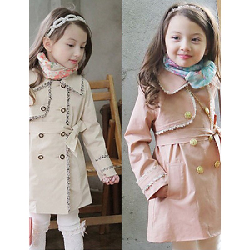 Girl's Casual Solid Trench Coat,Cotton Spring / Fall Pink / Beige Long Sleeve Fall / Winter Season Knee-length Fashion Wear  