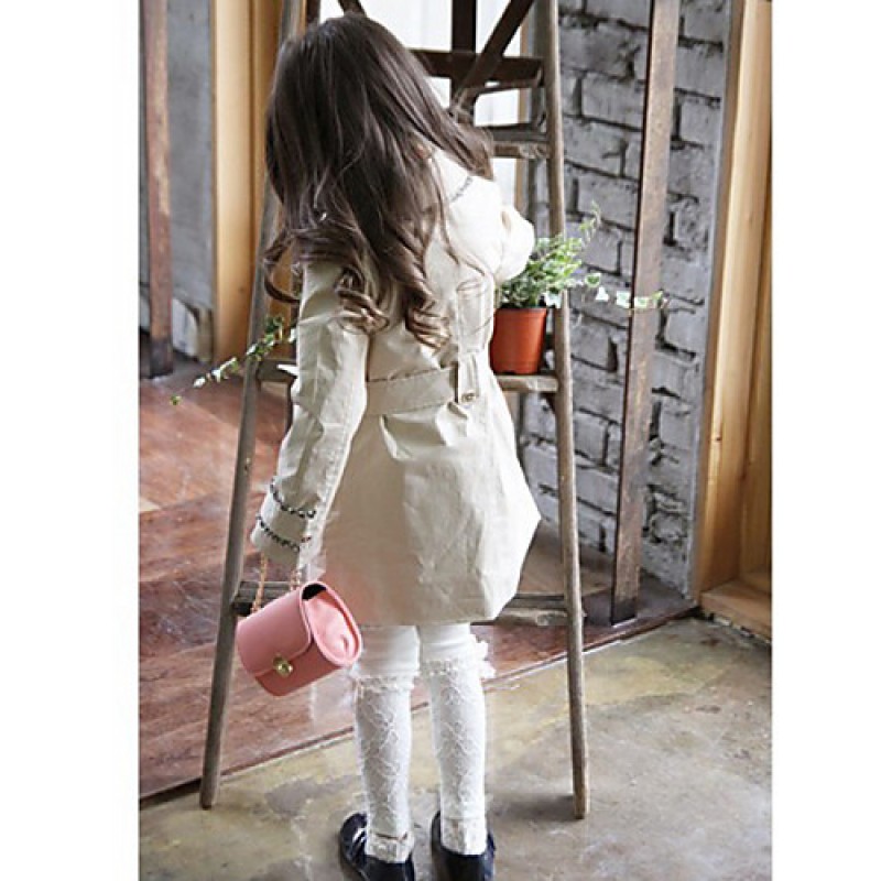 Girl's Casual Solid Trench Coat,Cotton Spring / Fall Pink / Beige Long Sleeve Fall / Winter Season Knee-length Fashion Wear  