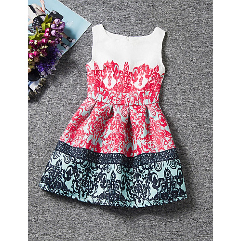 Girl's Blue / Red Dress,Floral Polyester Summer  