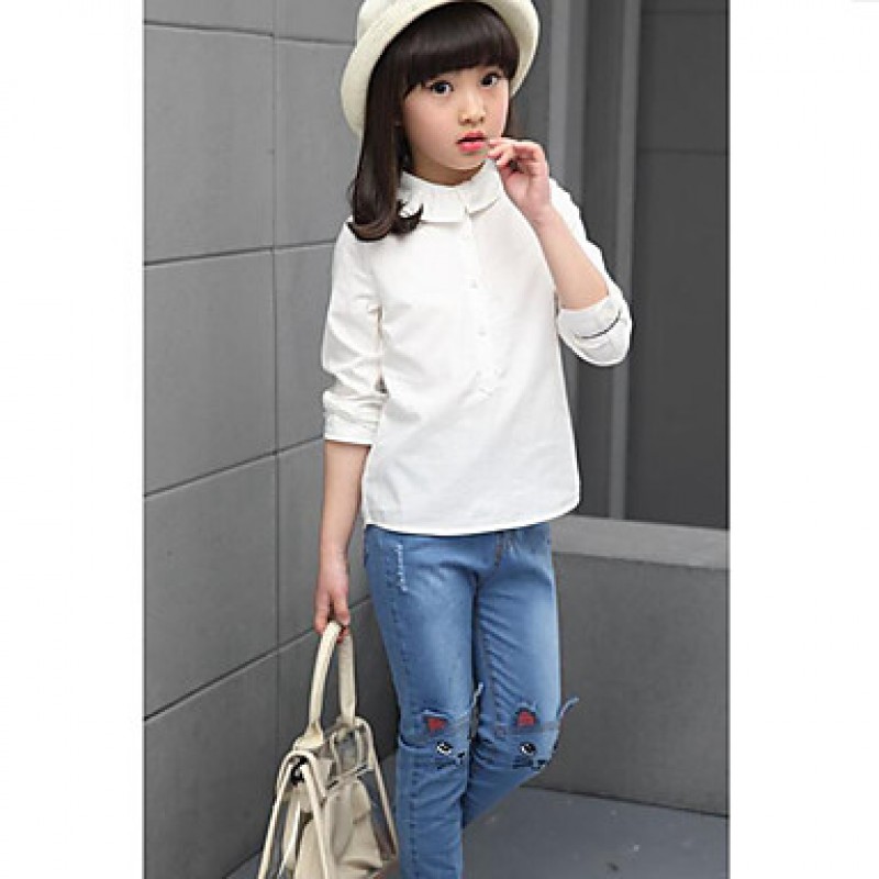 Girl's Casual/Daily Solid Blouse,Cotton Spring / Fall White  