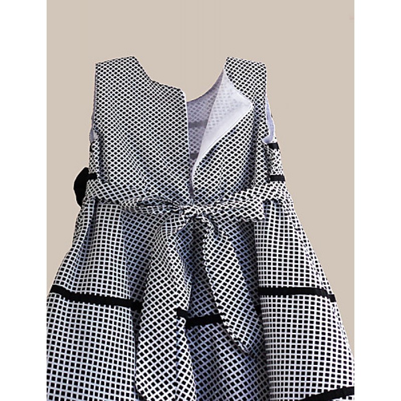 Girl's Plaid Sleeveless Knee-length Dress With Bow,Cotton Blend Summer / Spring / Fall Blue / Pink / Purple / Red / White  