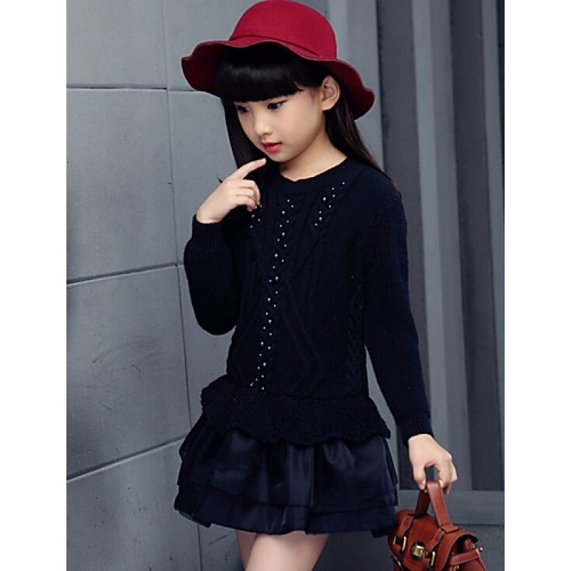 Girl's Casual/Daily Solid Sweater & Cardigan,Cotton Spring / Fall Black / Red  