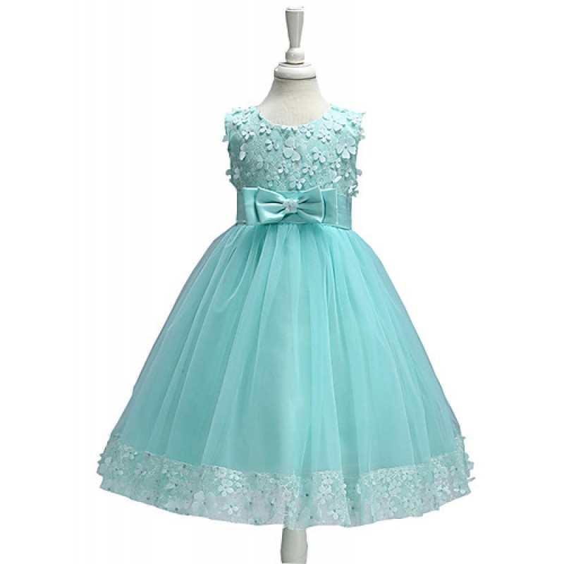 Girls' Embroidery Bowknot Formal Party Princess Bridal Fancy Dress All Seasons Sleeveless Party Dress  