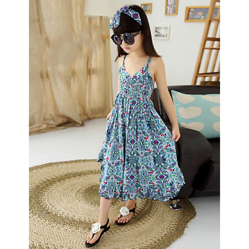 Girl's Cotton/Polyester Fashion Floral Straped Beach Loose Overall & Jumpsuit  