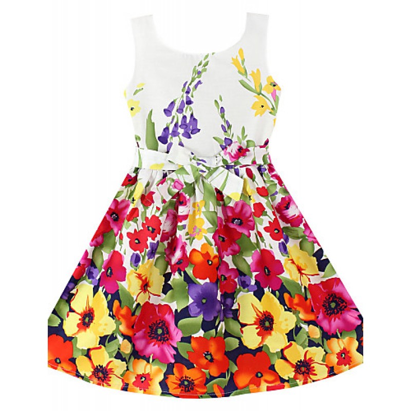 Girl's Fashion Flower Print  Party Princess Kids C...