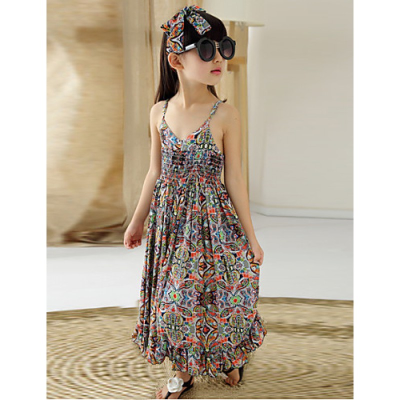 Girl's Cotton/Polyester Fashion Floral Straped Beach Loose Overall & Jumpsuit  