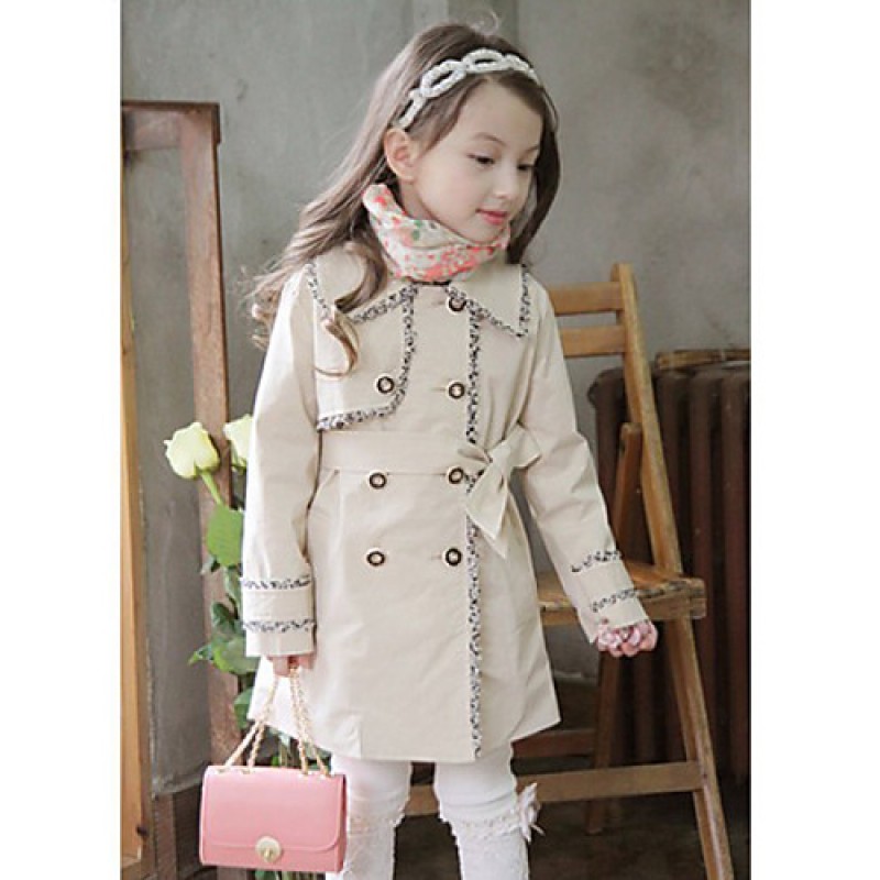 Girl's Casual Solid Trench Coat,Cotton Spring / Fall Pink / Beige Long Sleeve Fall / Winter Season Knee-length Fashion Wear  