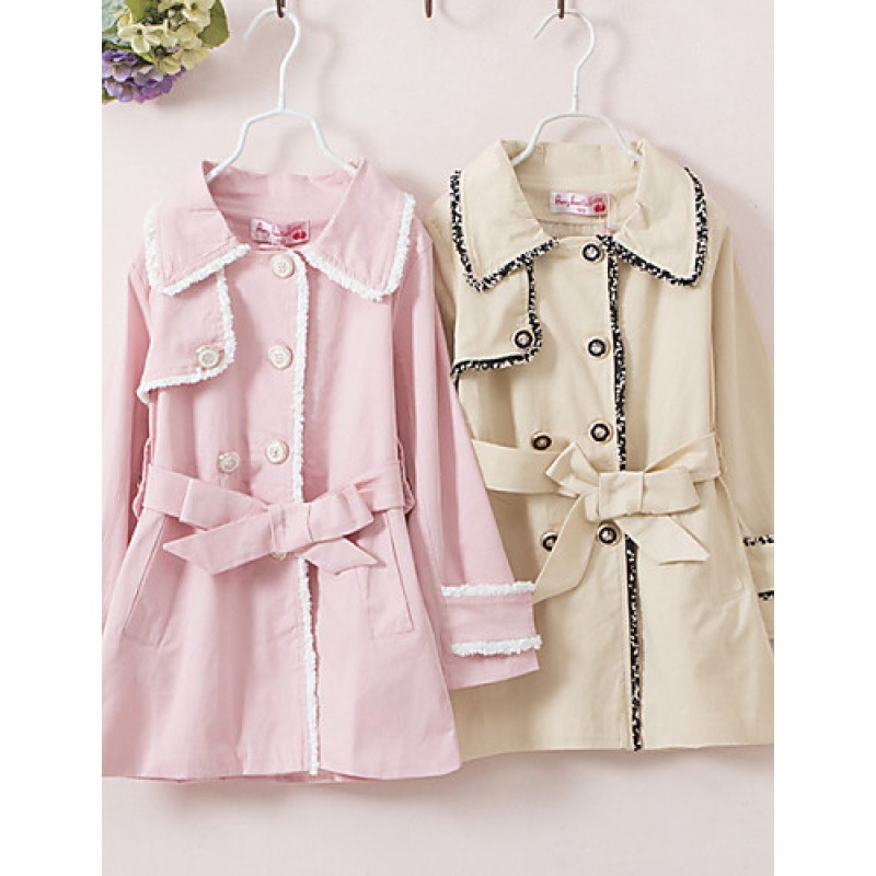 Girl's Casual Solid Trench Coat,Cotton Spring / Fall Pink / Beige Long Sleeve Fall / Winter Season Knee-length Fashion Wear  