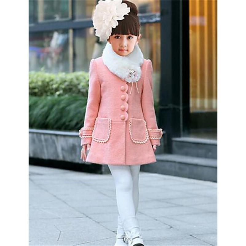 Girl's Casual/Daily Solid Trench Coat,Cotton Winter Pink / Red  