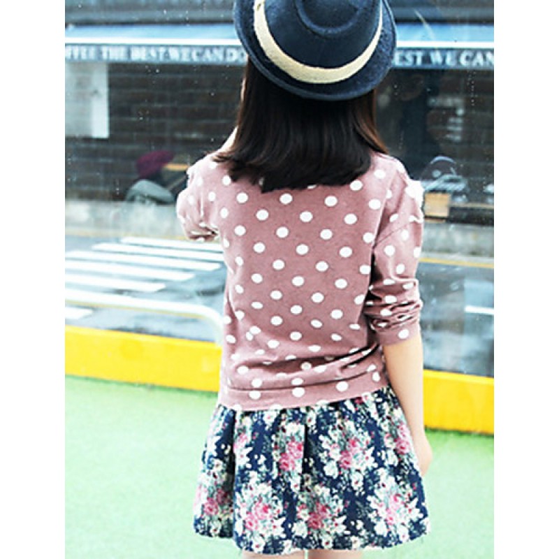 Girl's Casual/Daily Polka Dot TeeCotton Spring / Fall Brown / Green  