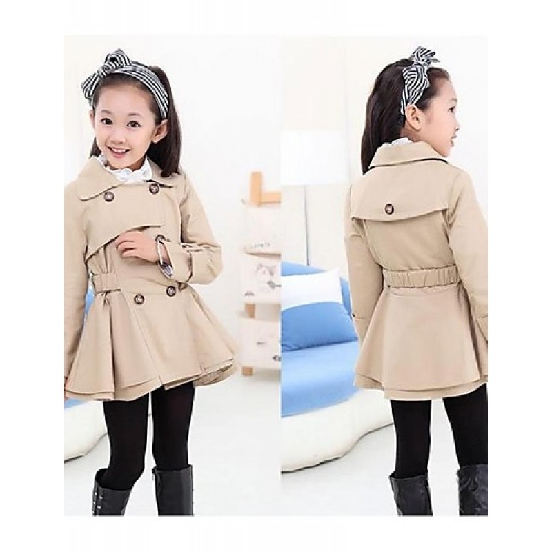 Girl's Striped Trench Coat,Polyester / Cotton Blend Fall / Spring Brown / Pink  