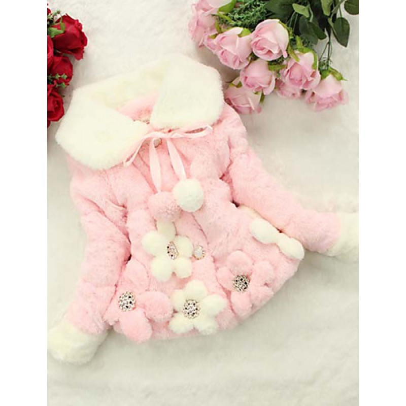 Girl's Fashion Imitation Fur Flower Spring/Fall/Winter Going out/Daily Long Sleeve Down & Cotton Padded Warm Thickness Children Coat  